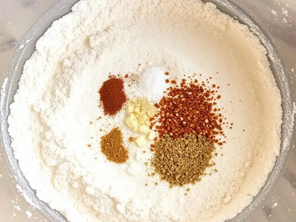 Sifted gluten-free flour mixed with spices and salt 