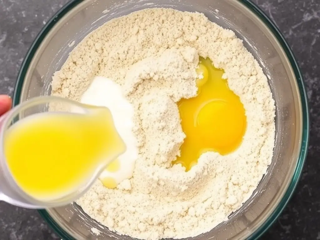 Adding wet ingredients to gluten-free Irish soda bread mix