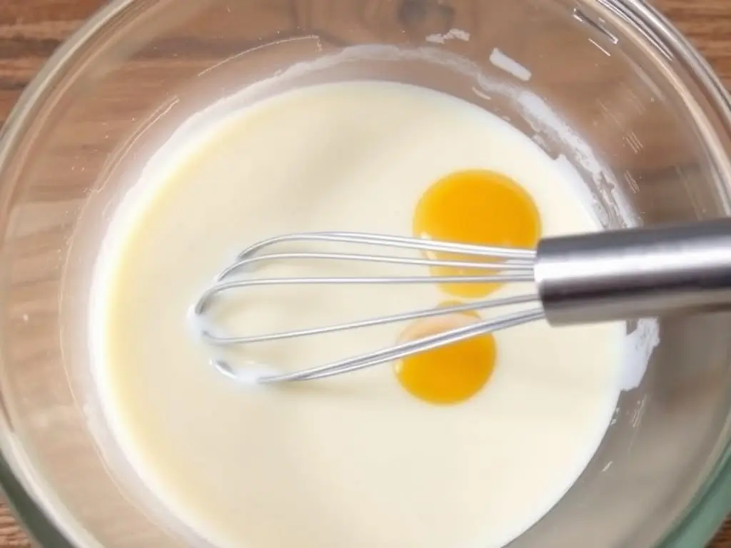 Whisking milk and egg with bicarbonate of soda for ginger cake loaf recipe