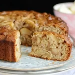 Gluten-free Dorset apple cake with apples and demerara sugar on a rustic table