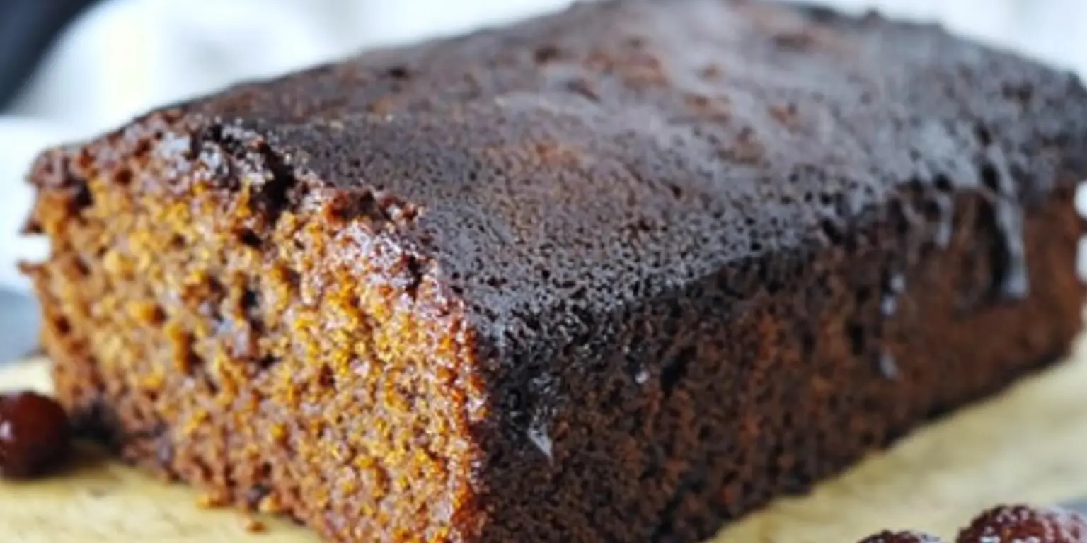 Gluten-free ginger cake loaf with powdered sugar, ginger, and spices on a rustic wooden board