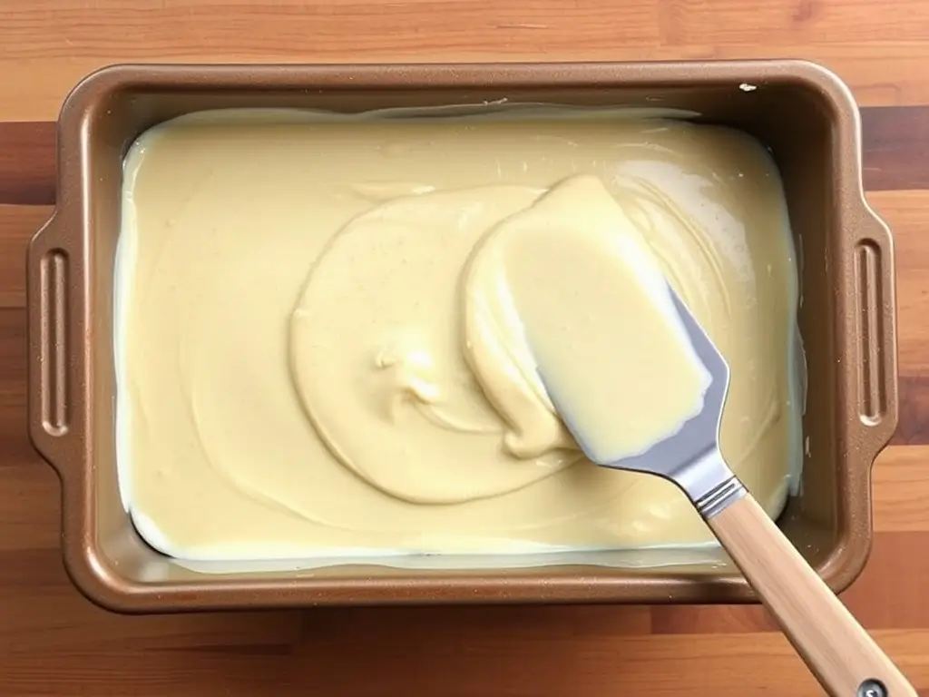 Orange Poppy Seed Bread batter evenly spread in a loaf pan