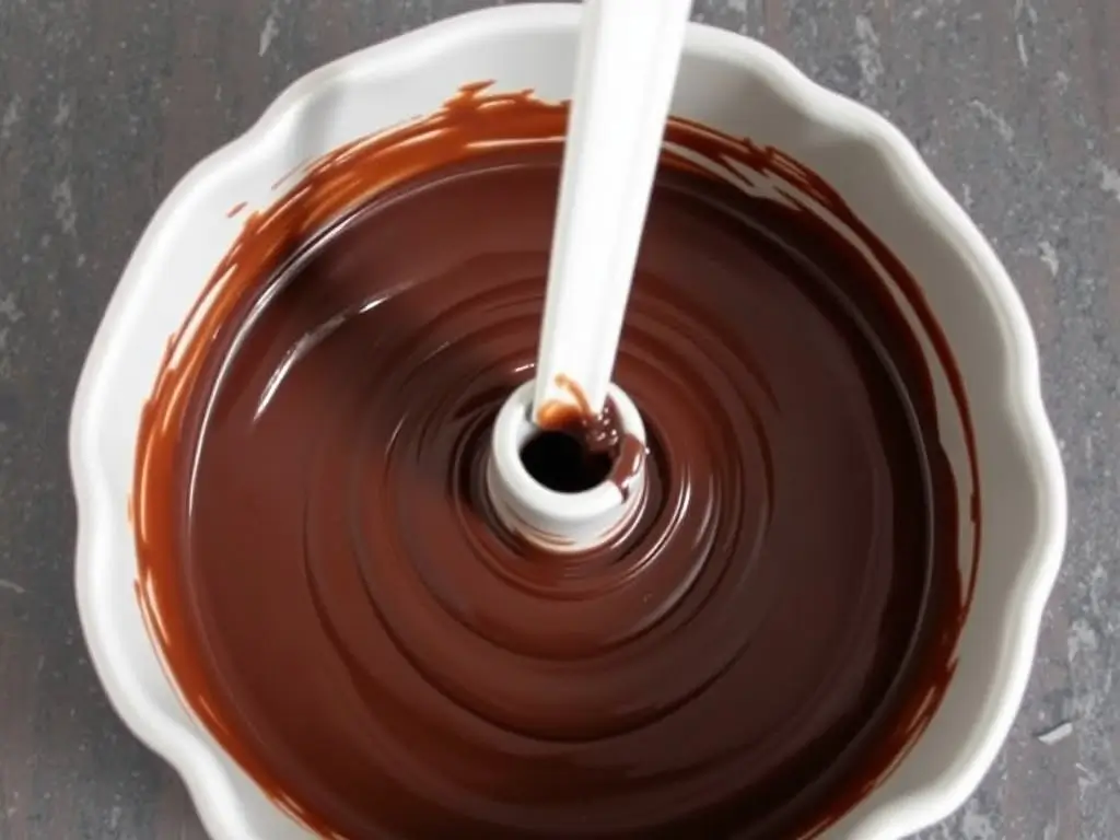 Chocolate batter for gluten-free cakes resting before being poured into a Bundt pan