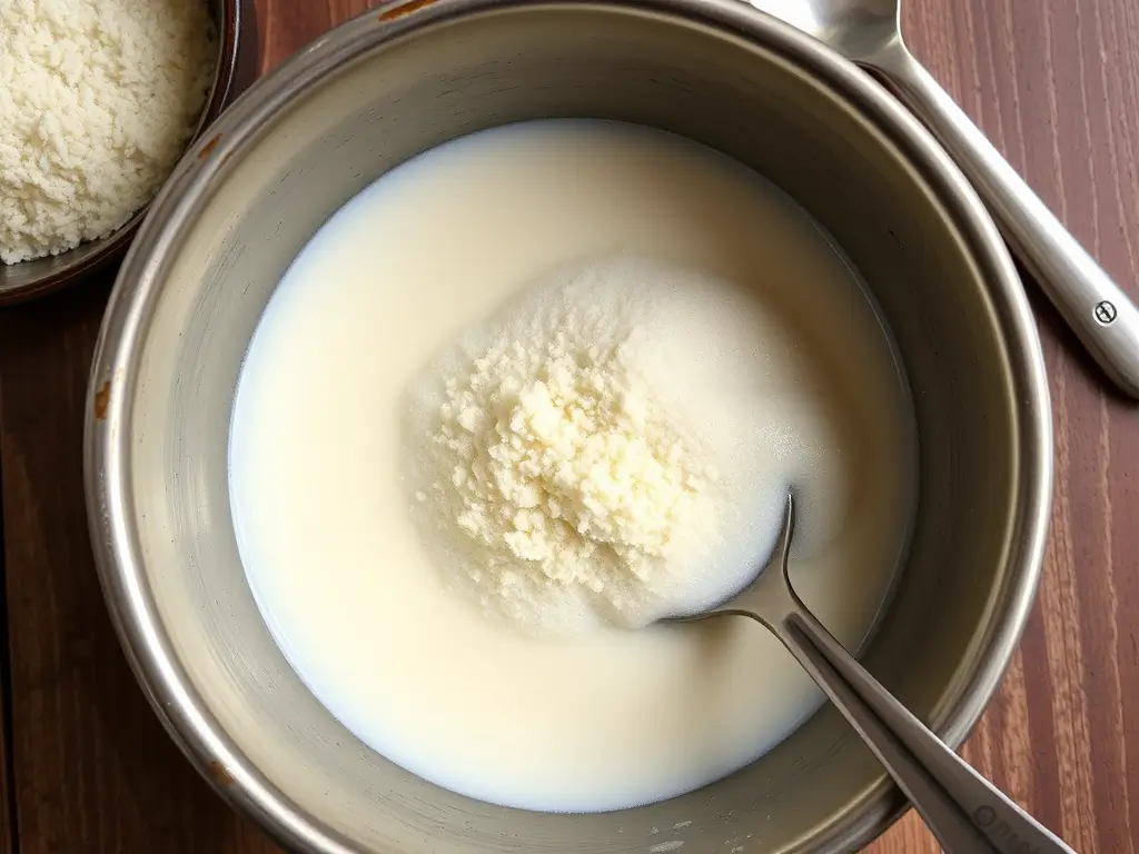 Yeast being activated in warm milk and water