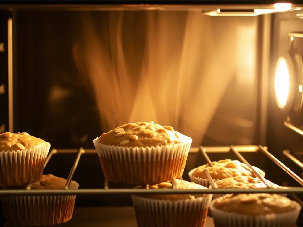 Almond flour banana muffins baking in oven