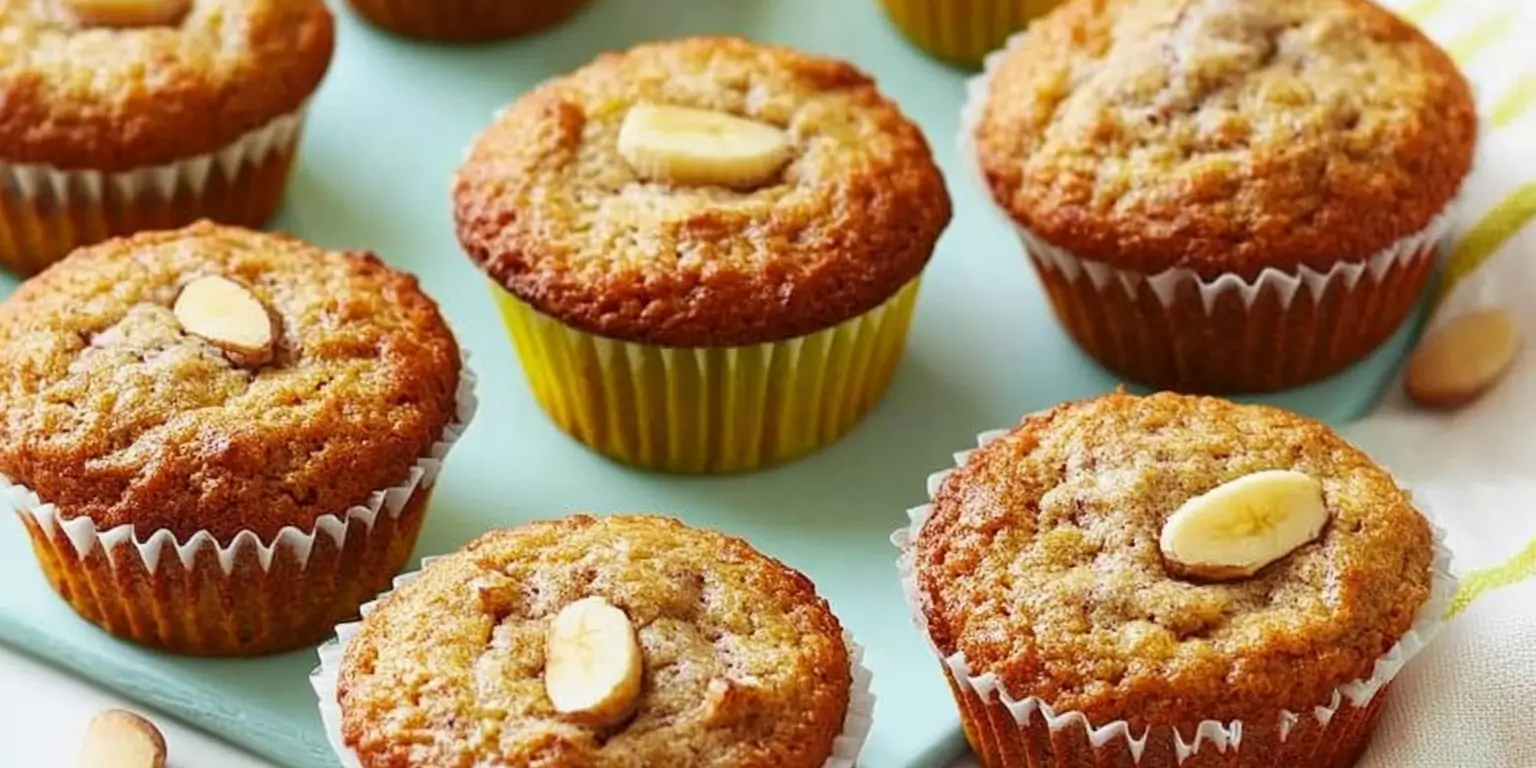 Freshly baked almond flour banana muffins on a rustic table