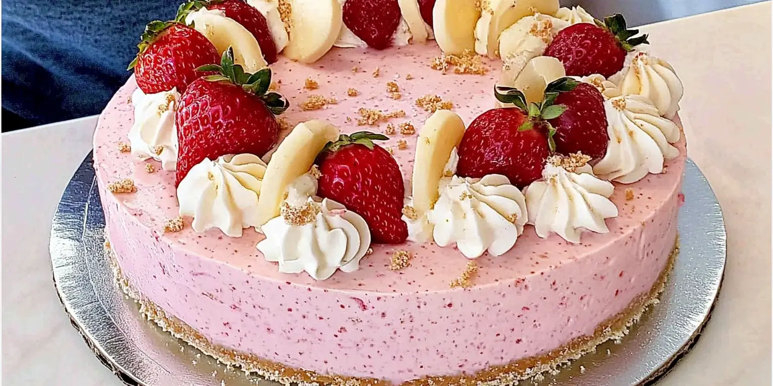Slice of strawberry cheesecake with fresh strawberries and strawberry sauce