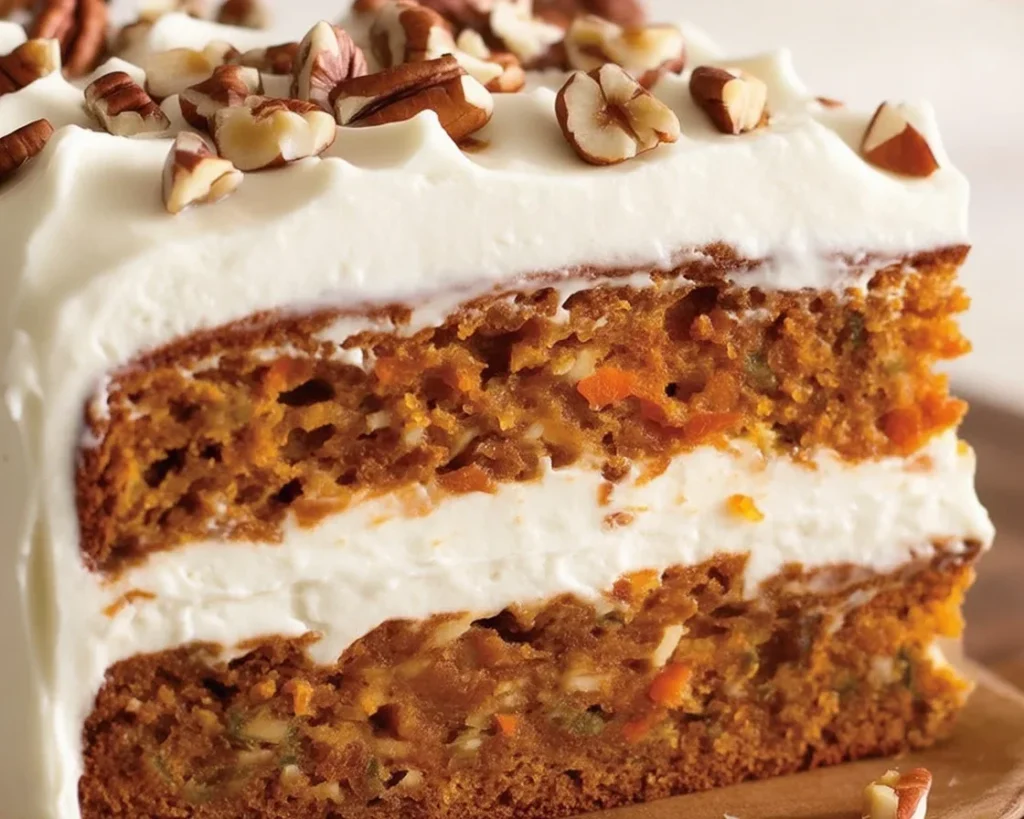 Moist gluten free carrot cake topped with cream cheese frosting